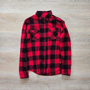 Off the Grid Mens Small Red Black Plaid Outdoors Hiking Flannel 100% Cotton